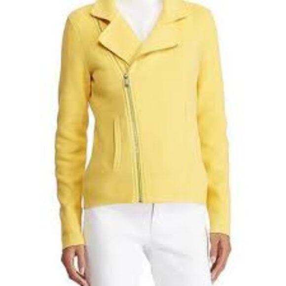 Lauren Ralph Lauren Yellow Cotton Moto Jacket Size Small - Picture 2 of 10